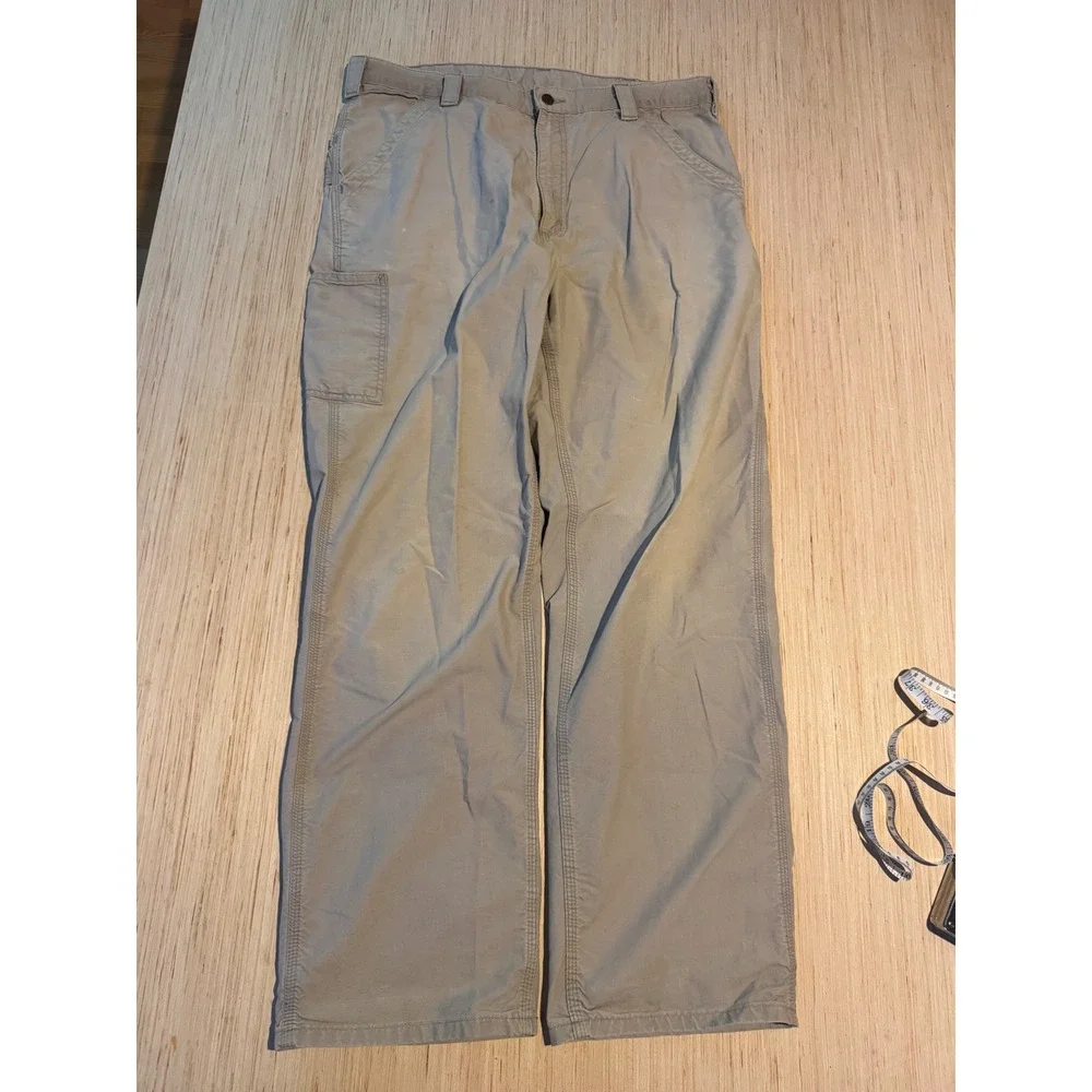 Carhartt Mens Tan Canvas Carpenter Pants 38x34 Workwear Utility Straight Leg